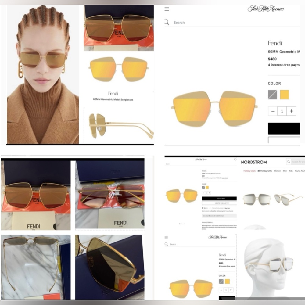 FENDI REFINED GEOMETRIC STRIPED MIRRORED SUNGLASSES WITH FENDI LOGO AT TEMPLES